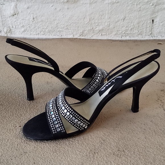 Nina Shoes - NINA VEITRI RHINESTONE BLACK SLINGBACK HEEL SHOE 7